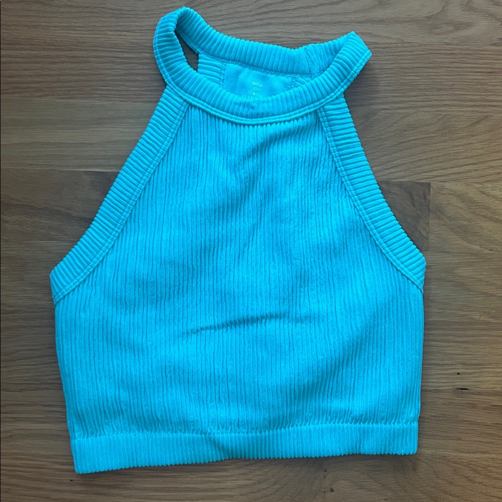 Aerie Ribbed Halter Neck Crop Top in Turquoise